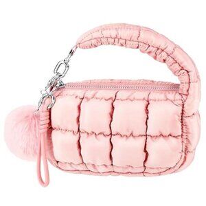 Women Pink Quilted Wristlet Bag Puffer Handbags Purse